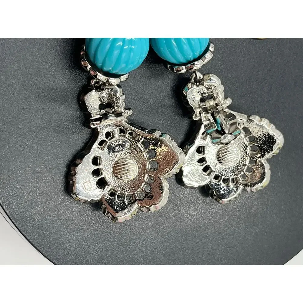 Jose Maria Barrera For Avon Signed Faux Turquoise Etruscan Revival Clip Earrings
